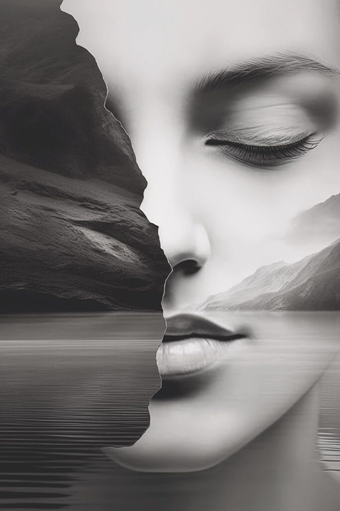 Woman's face and half of a face Woman's face and half of a face