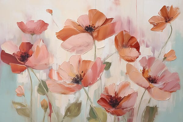 Painting of flowers on a white surface Painting of flowers on a white surface