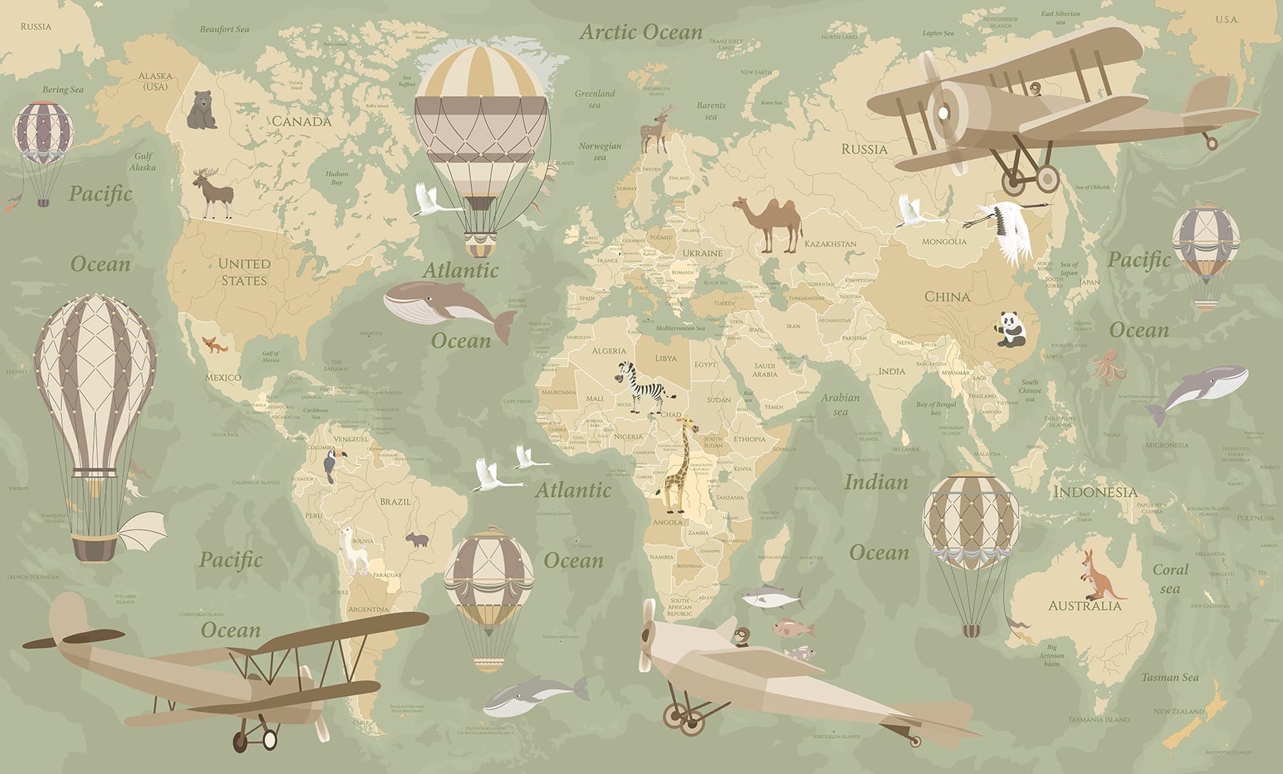 A világ térképe repülőgépekkel és hőlégballonokkal u36066v2p - A világ térképe repülőgépekkel és hőlégballonokkal - tegory