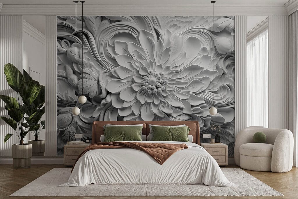 White flower with leaves