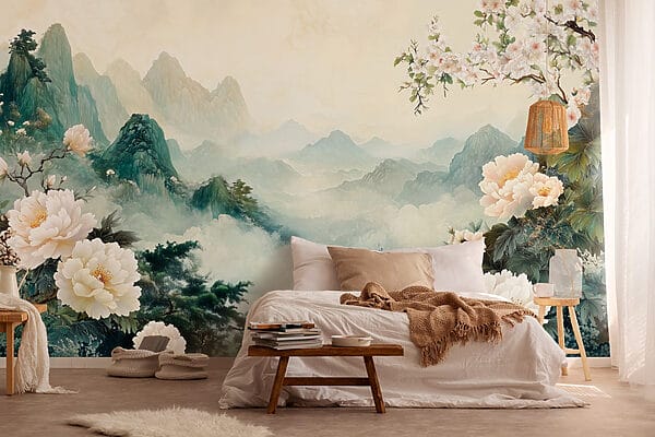 Fotótapéta Fotótapéta Virágok és hegyek festménye (Cikkszám: w03111)