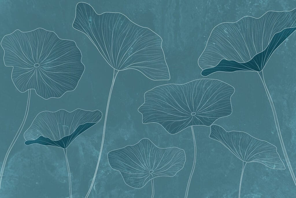 Drawing of leaves on a blue background