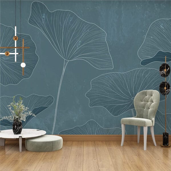 Fotótapéta Fotótapéta Levelek rajzolása kék háttéren (Cikkszám: w03156)