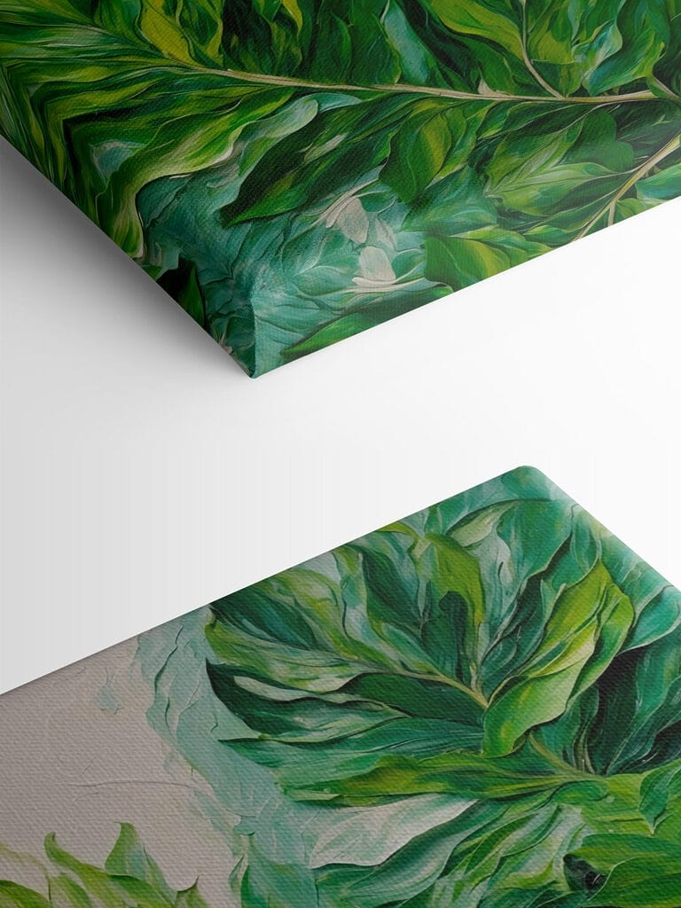 Painting of leaves on a white surface