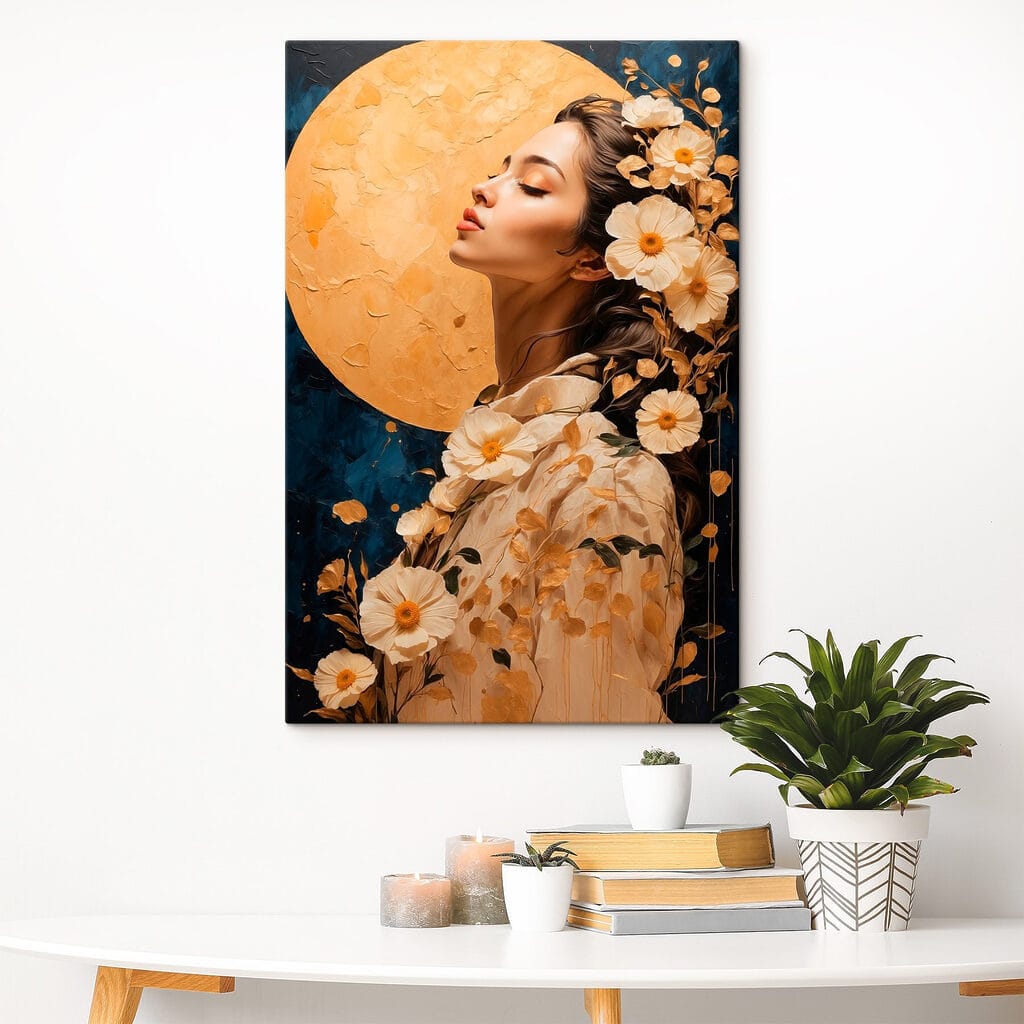 Woman with flowers around her hair