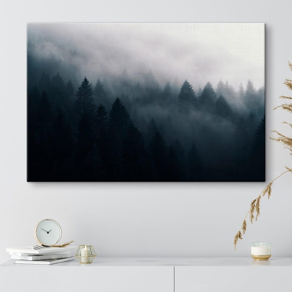 Foggy forest with trees