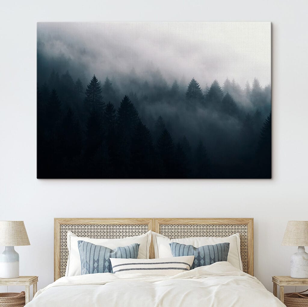 Foggy forest with trees