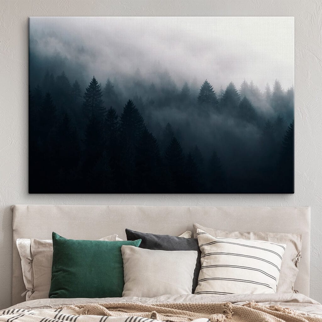 Foggy forest with trees