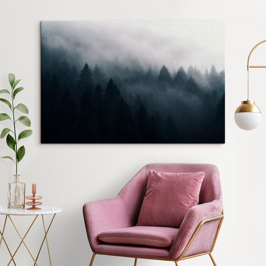 Foggy forest with trees