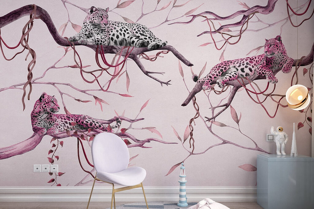 Group of leopards lying on a tree branch