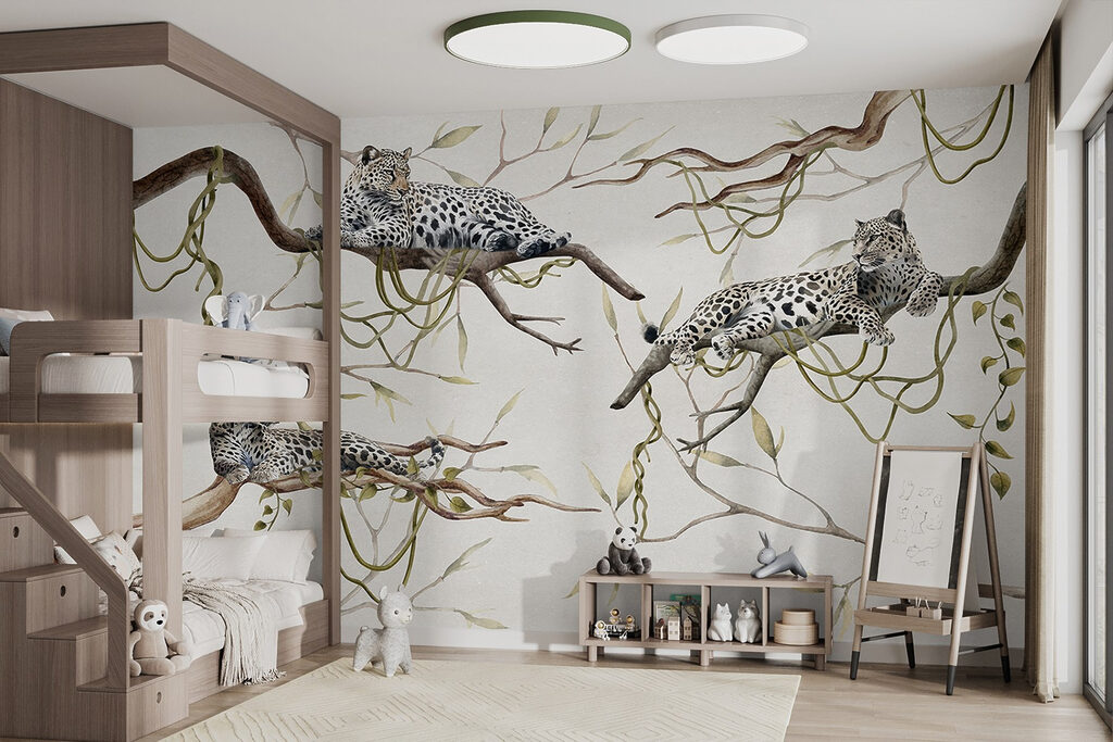 Group of leopards lying on branches