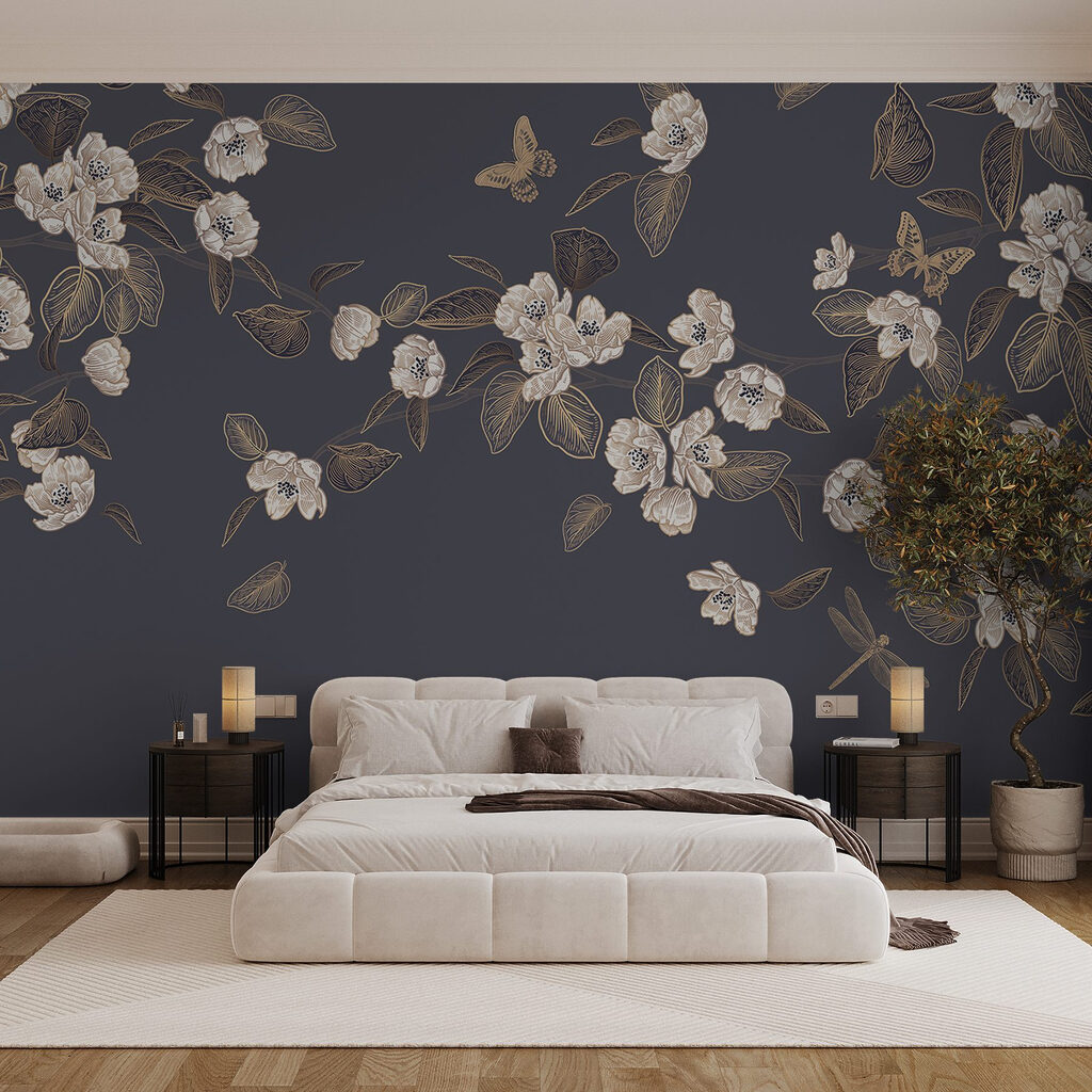 White flowers and leaves on a gray background White flowers and leaves on a gray background