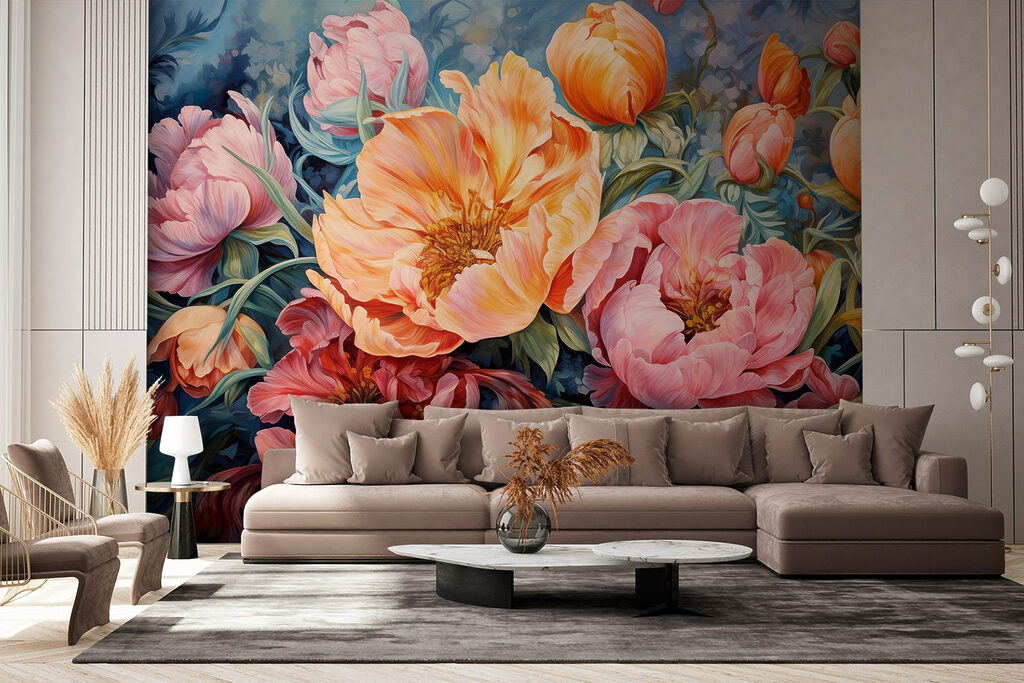 Painting of flowers on a blue background Painting of flowers on a blue background