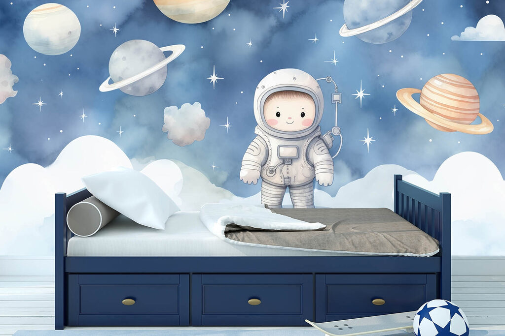 Cartoon of a child in space