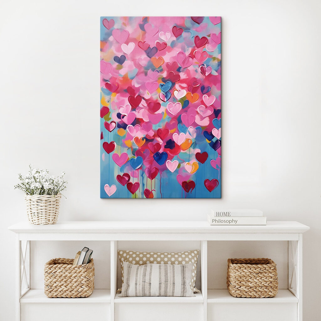 Painting of hearts on a blue background Painting of hearts on a blue background