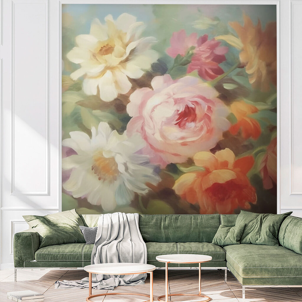 Painting of flowers on a blue background Painting of flowers on a blue background