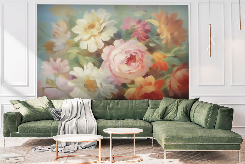 Painting of flowers on a blue background Painting of flowers on a blue background