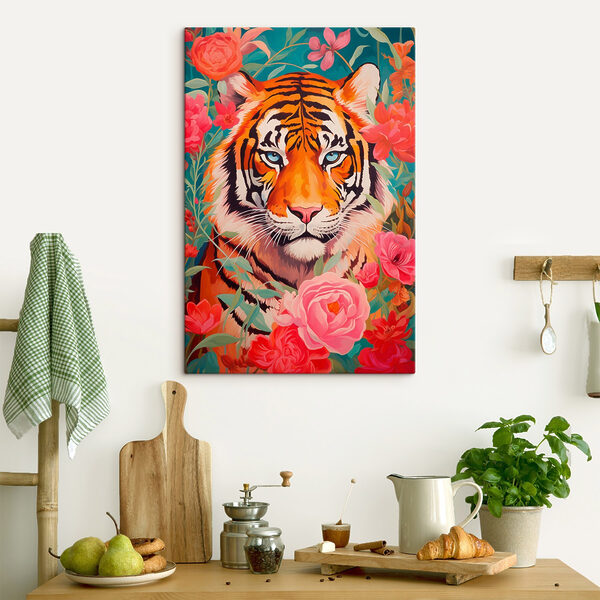 Egy tigris festménye virágokkal körülvéve Egy tigris festménye virágokkal körülvéve