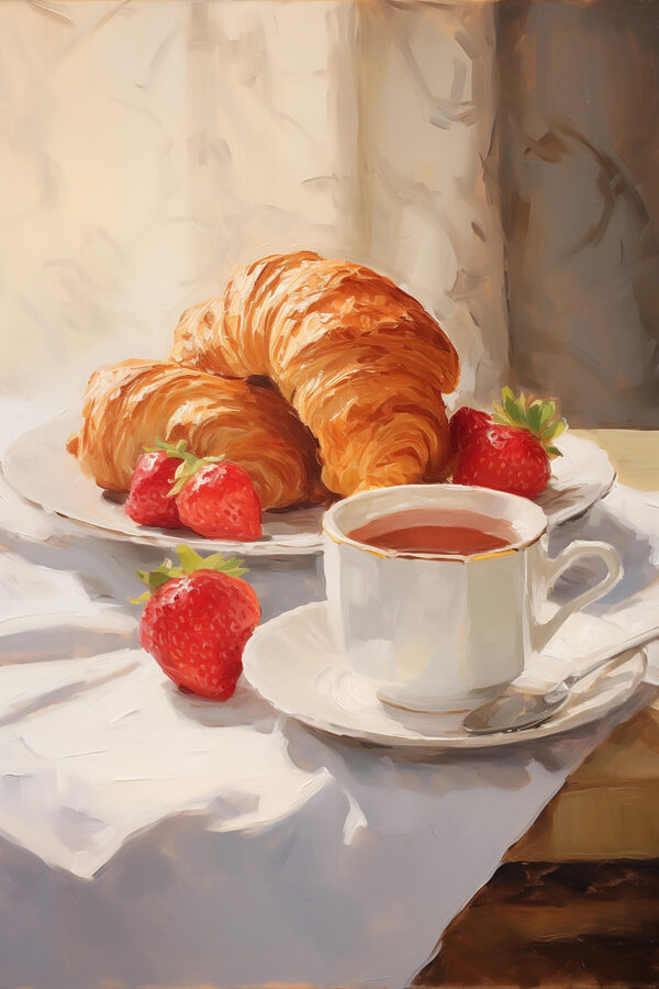 Croissant és eper egy tányéron Croissant és eper egy tányéron