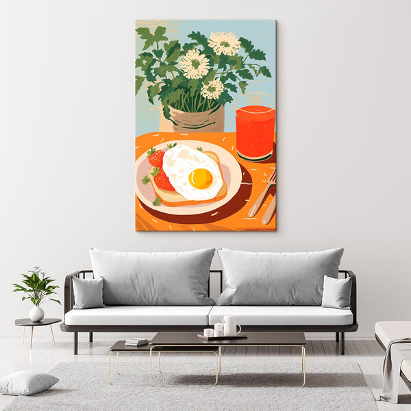 Vászonképek Vászonképek Egy tányér étel tükörtojással és eperrel (Cikkszám: s43140)