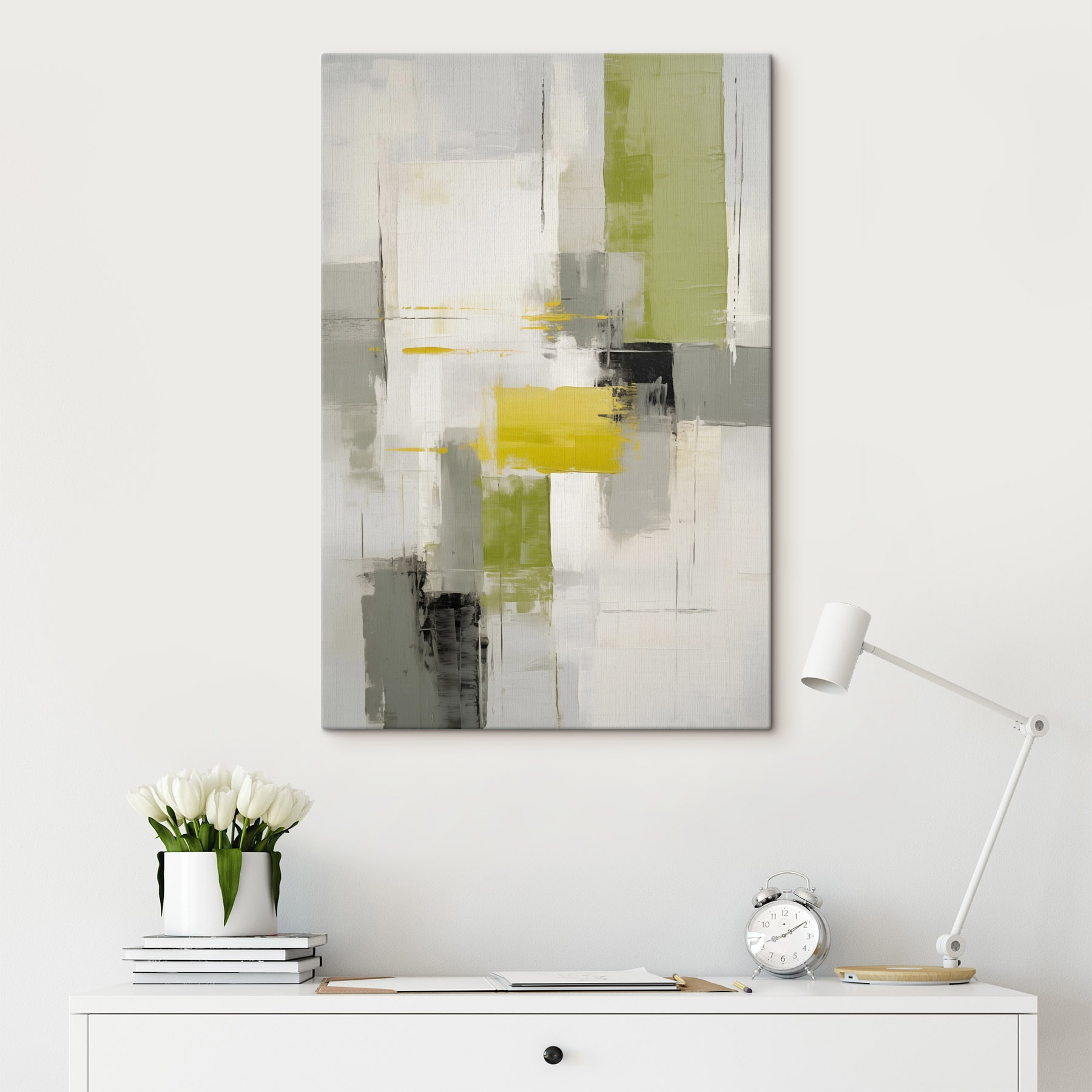 Painting of a grey and yellow art