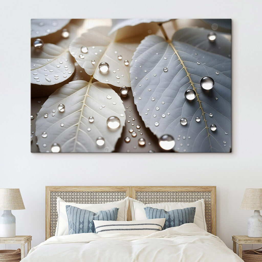 Nature's delicate droplets on leaves