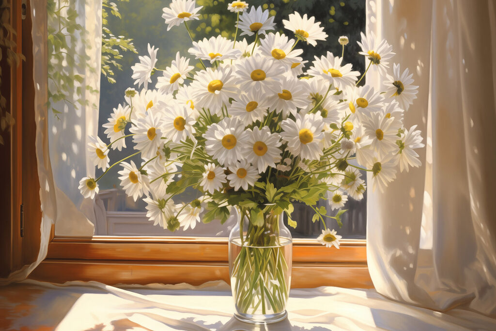 Bouquet of daisies in a glass vase
