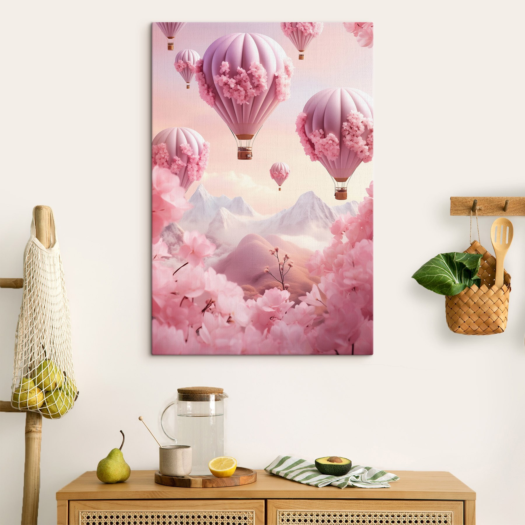 Hot air balloons with cherry blossoms
