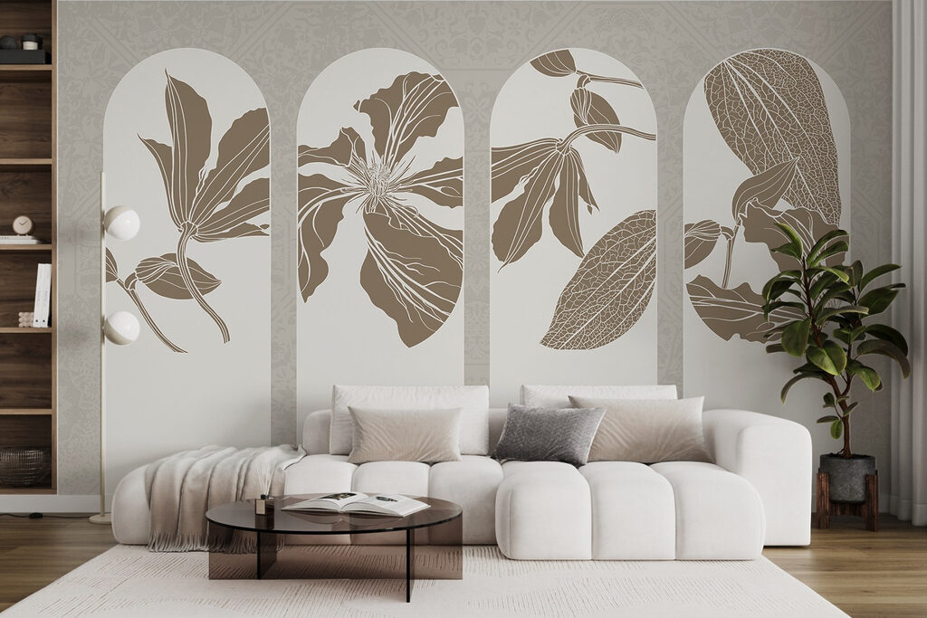 Group of white and brown floral designs