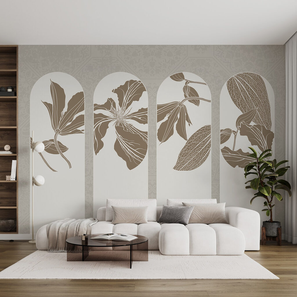 Group of white and brown floral designs