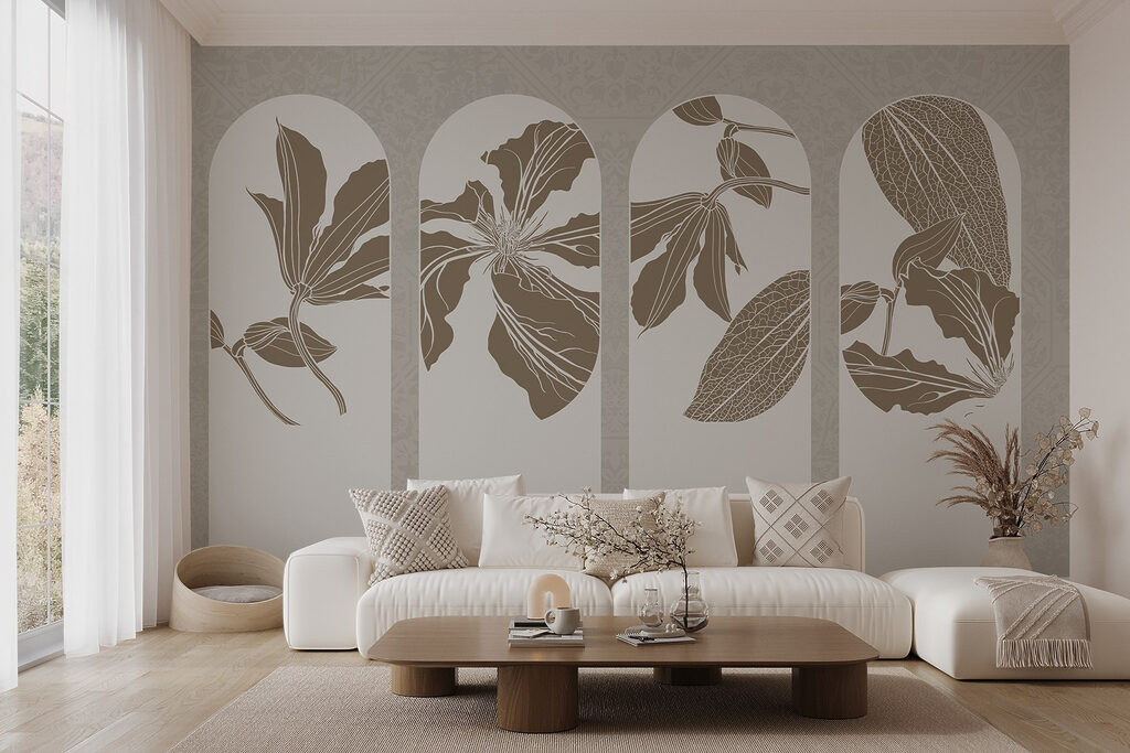 Group of white and brown floral designs