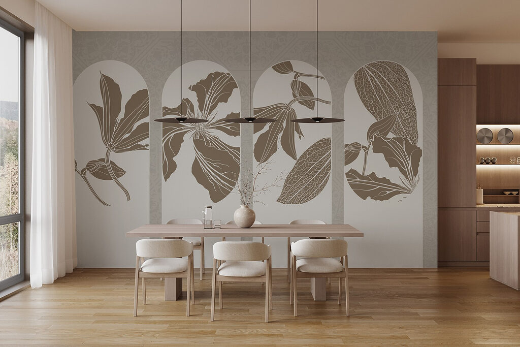 Group of white and brown floral designs