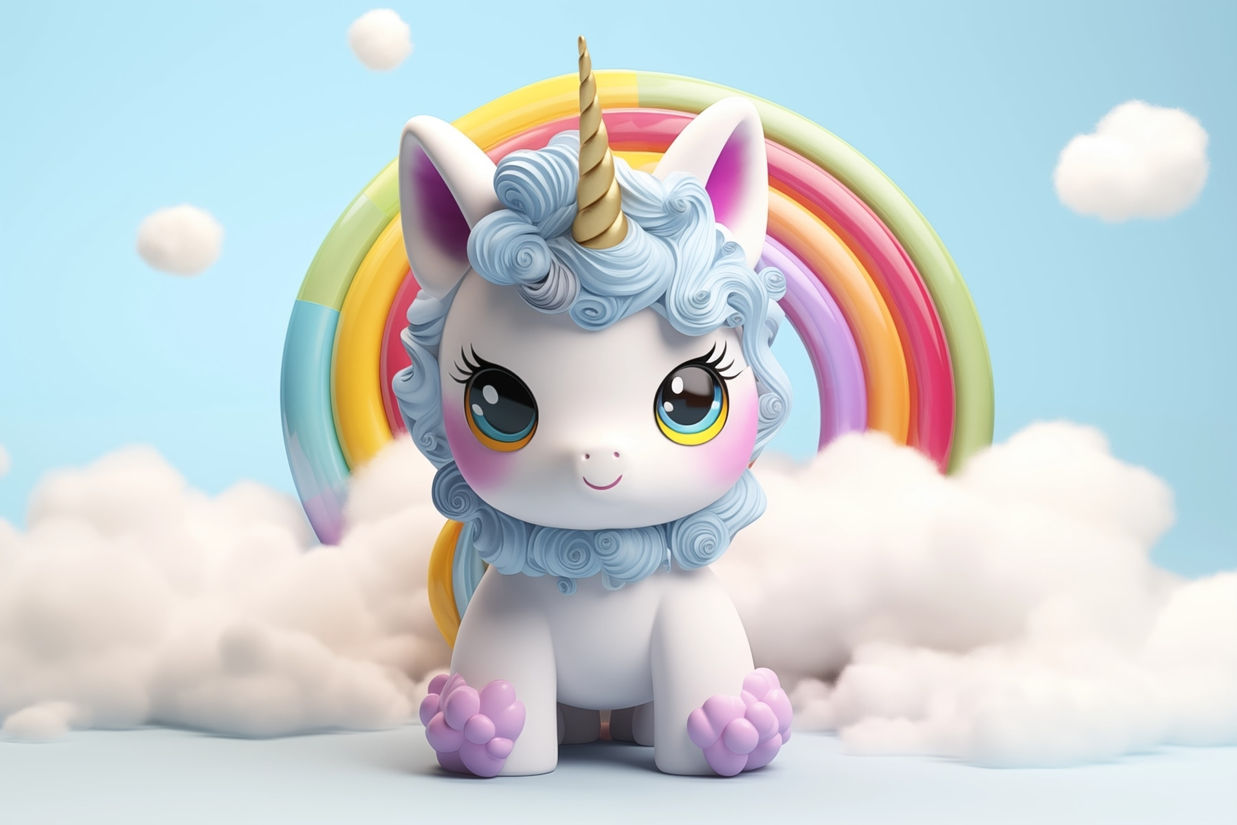 Toy unicorn with a rainbow in the background