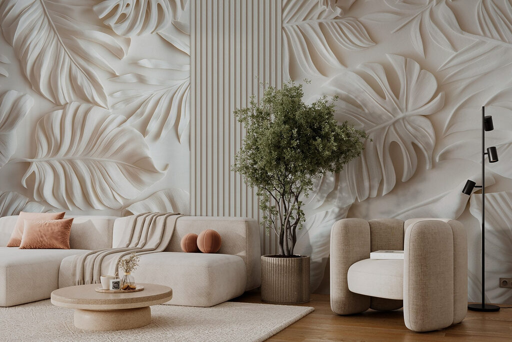 White wall with leaves White wall with leaves