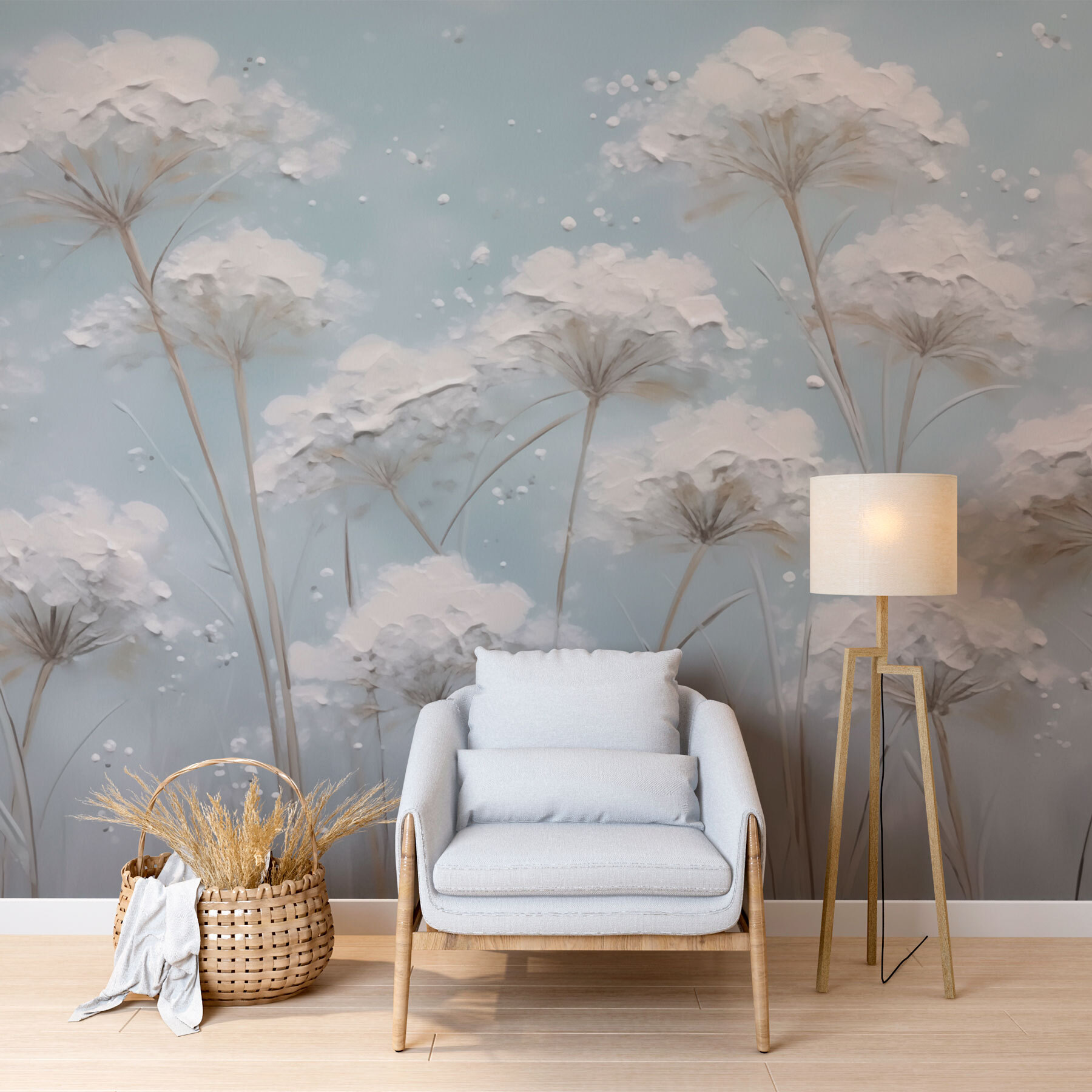 Painting of flowers on a blue background Painting of flowers on a blue background