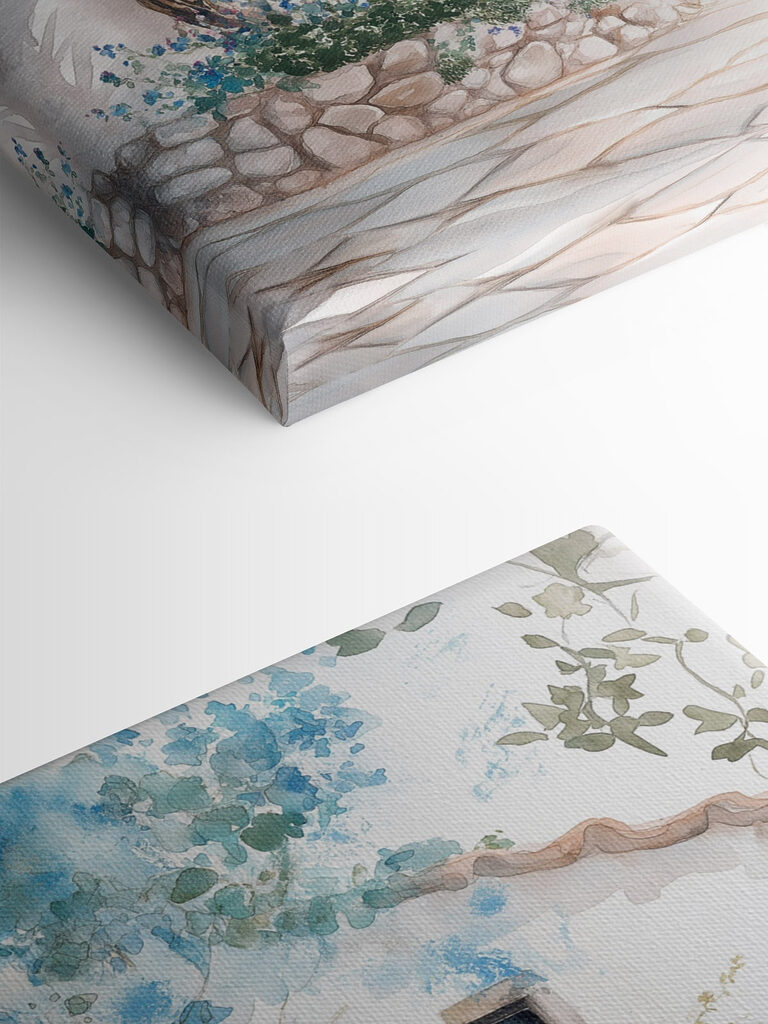 Painting of a door and a tree on a wall