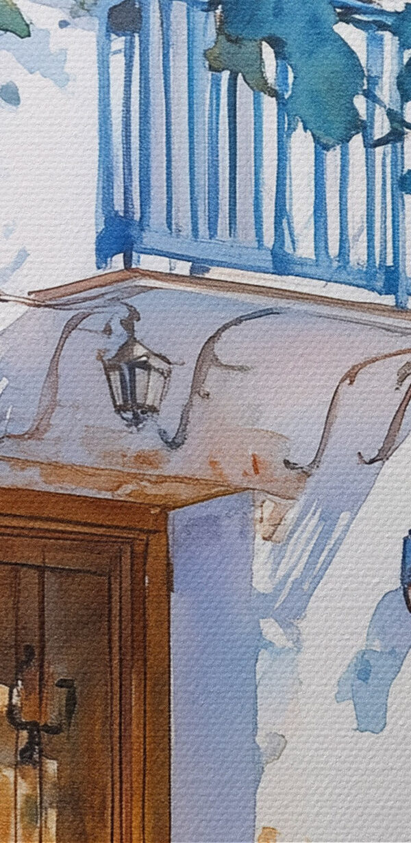 Akvarell egy épületről egy fával és egy erkéllyel Akvarell egy épületről egy fával és egy erkéllyel
