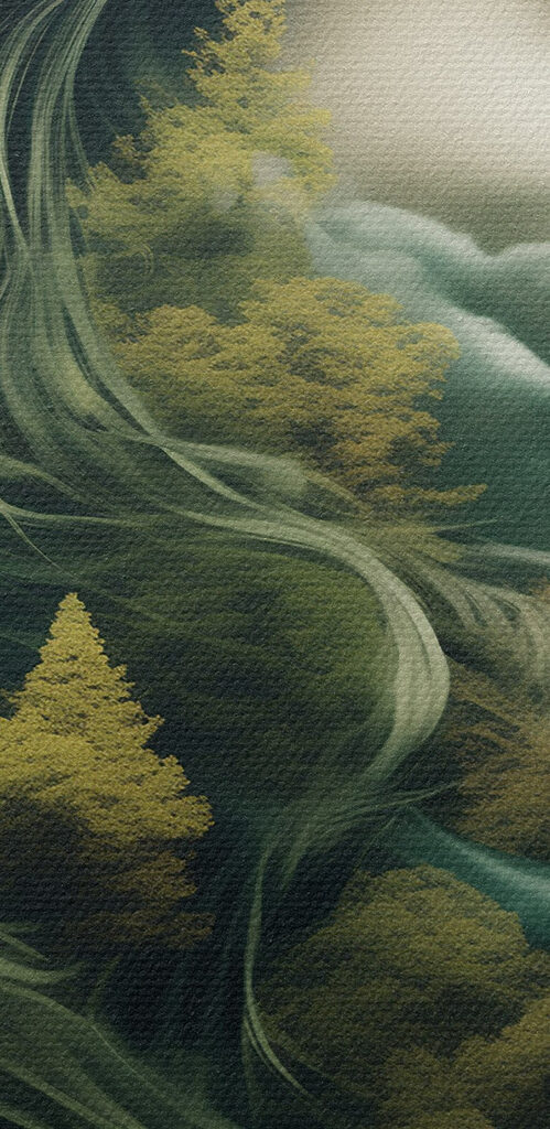 Woman's face with trees and clouds