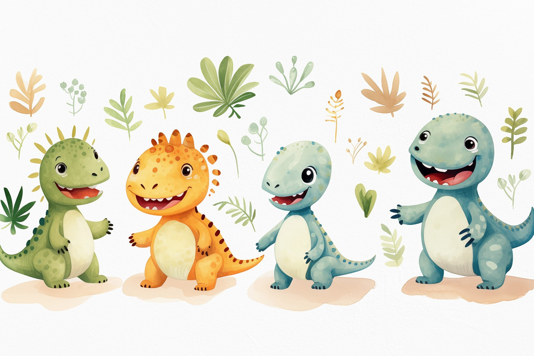 Group of cartoon dinosaurs