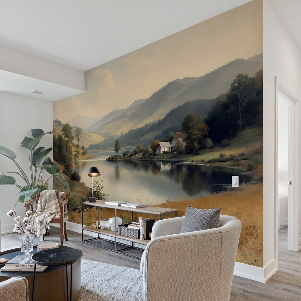 Lake with a house and trees Lake with a house and trees