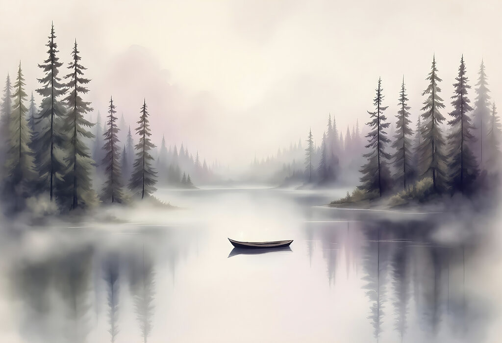 Boat on a lake with trees in the background Boat on a lake with trees in the background