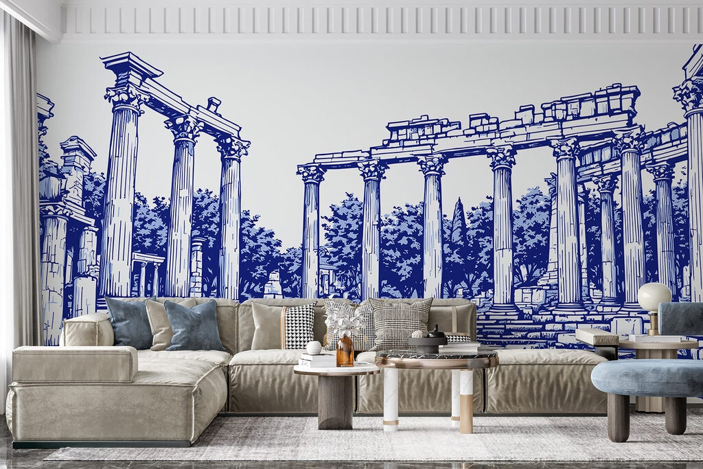 Drawing of a stone structure with columns