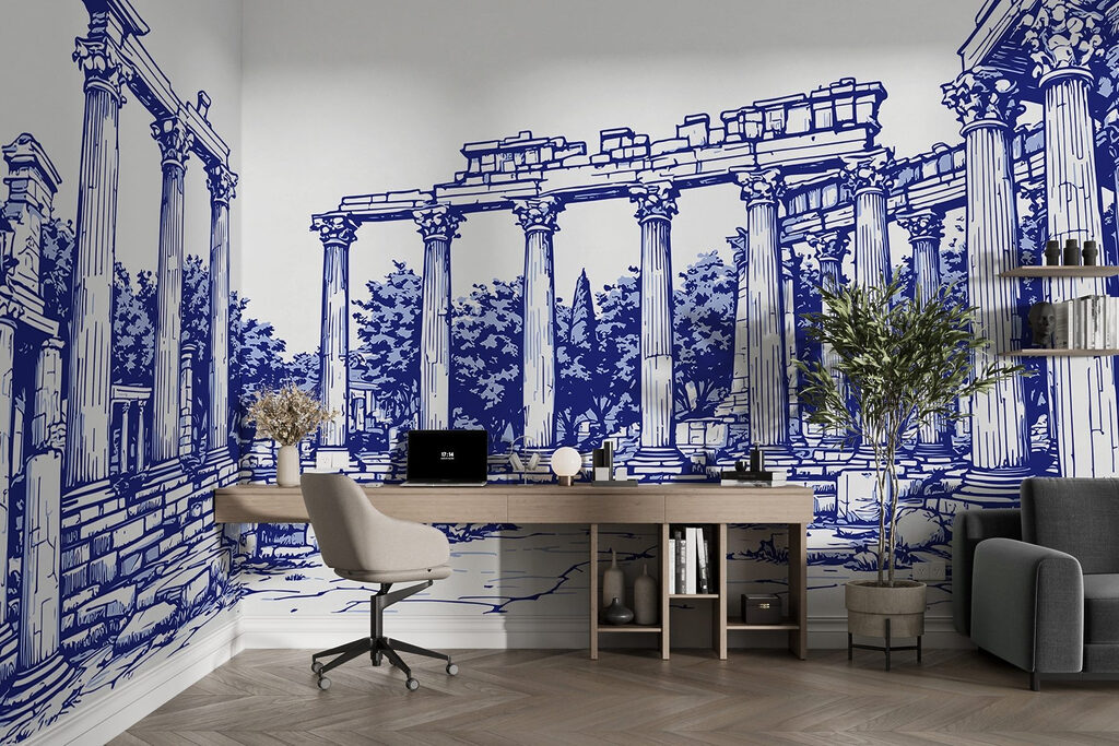 Drawing of a stone structure with columns