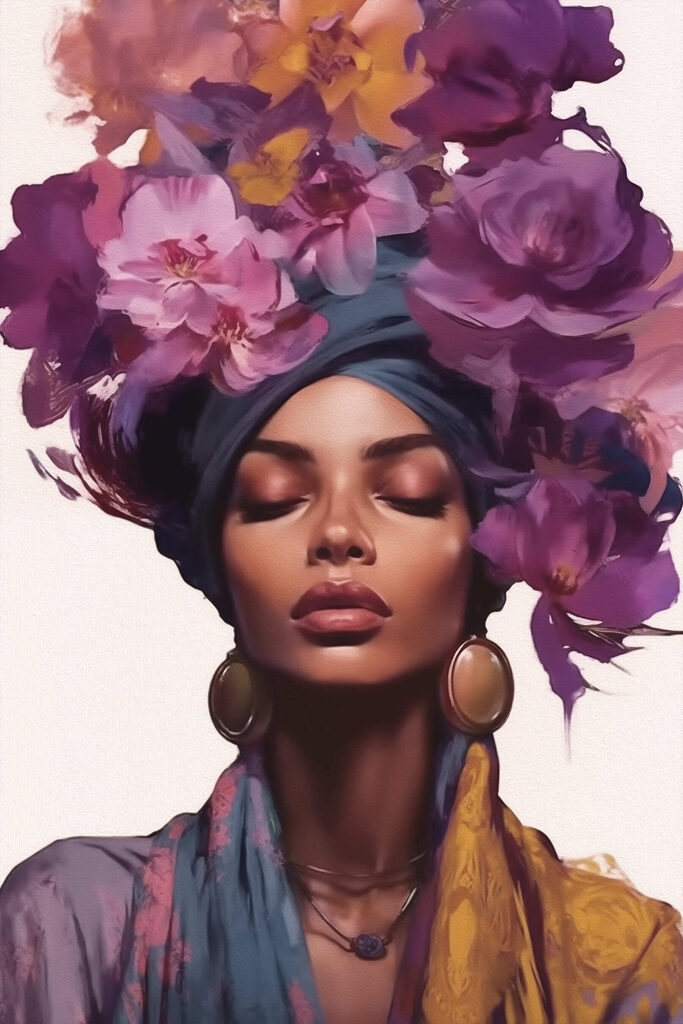 Woman with flowers on her head