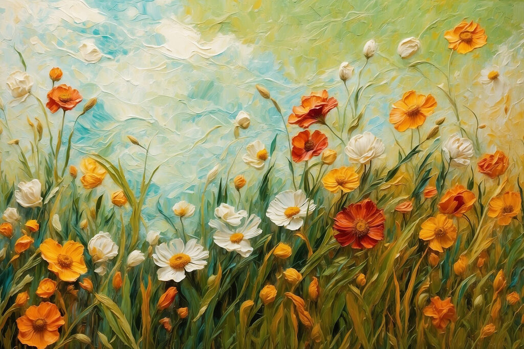 Painting of flowers in a field