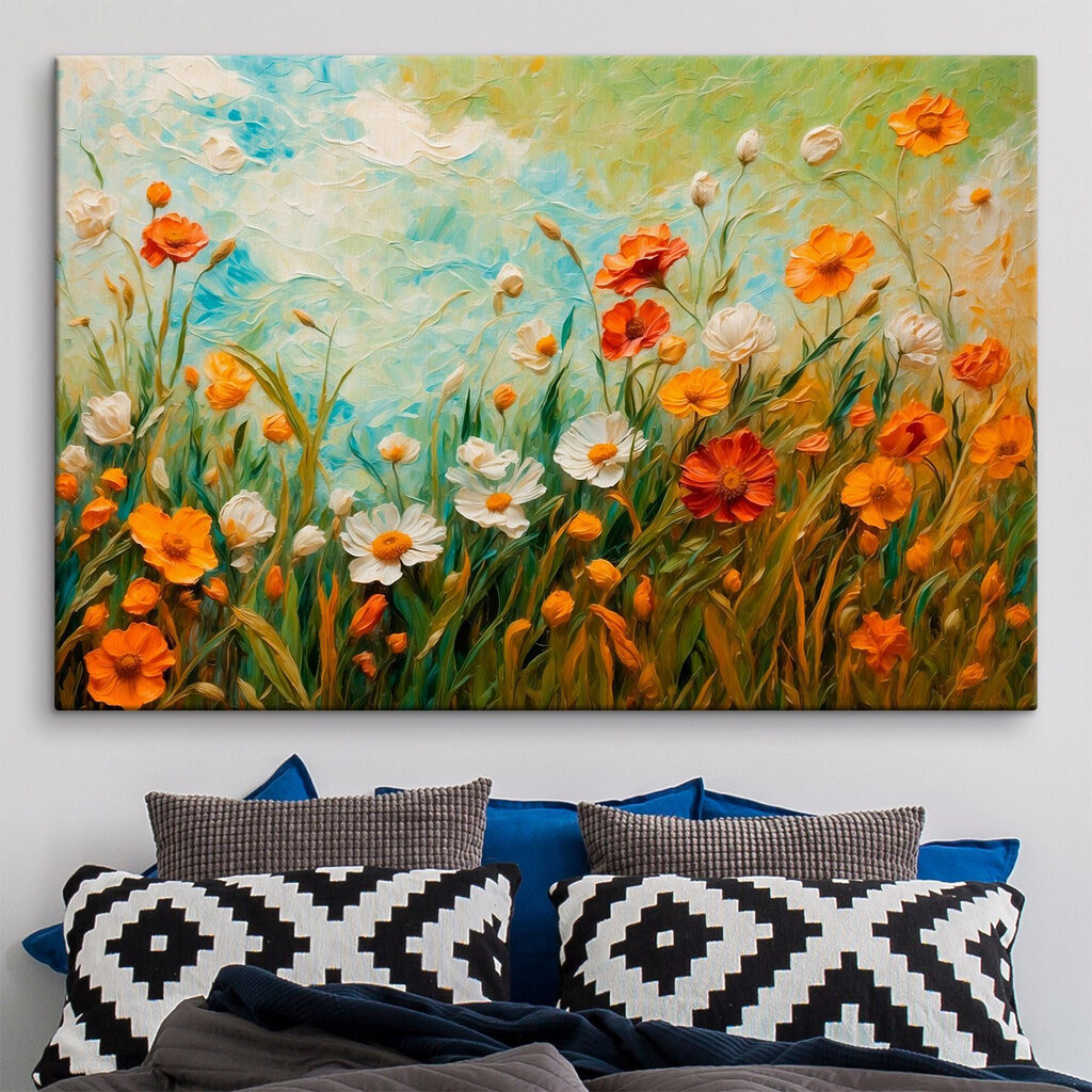 Painting of flowers in a field