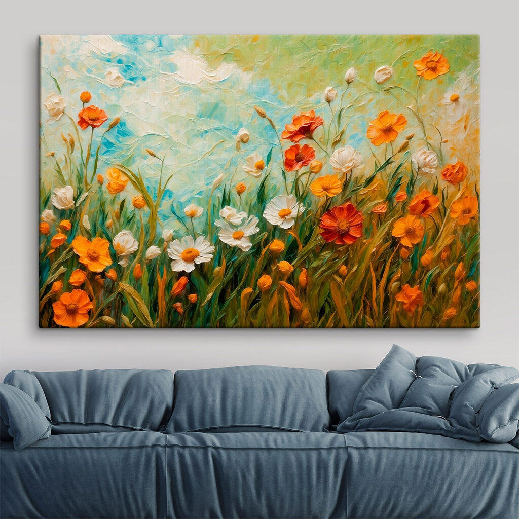 Painting of flowers in a field