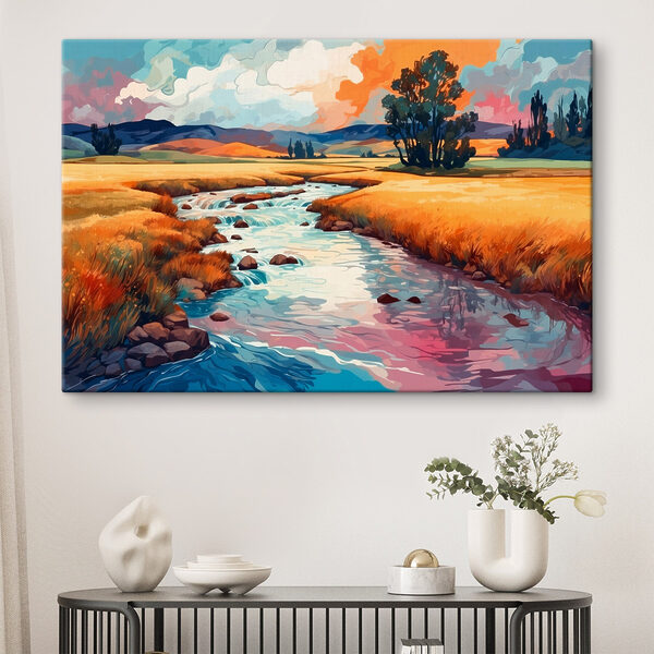 Vászonképek Egy mezőn átfolyó folyó