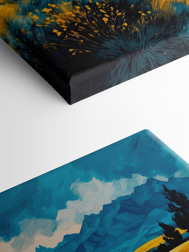 Yellow field with mountains in the background Yellow field with mountains in the background