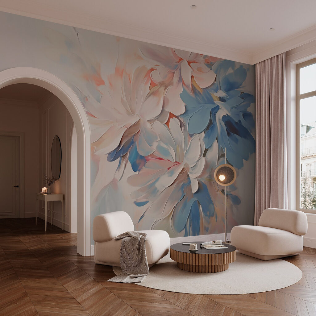 Painting of flowers on a white surface Painting of flowers on a white surface